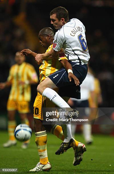 Neill Collins of Preston battles with Marlon Harewood of Newcastle United during the Coca-Cola Championship match between Preston North End and...