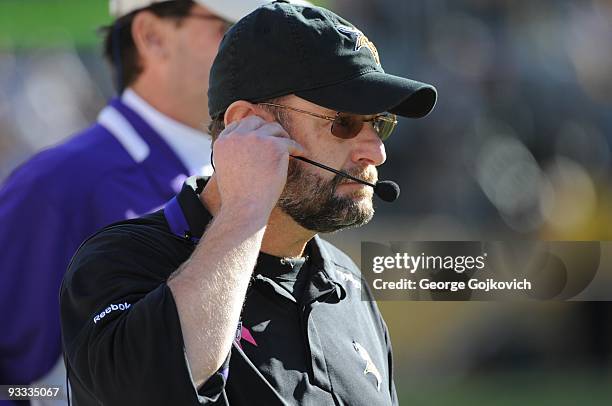 Head coach Brad Childress of the Minnesota Vikings looks on from the sideline during a game against the Pittsburgh Steelers at Heinz Field on October...