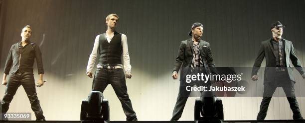 Singer Howie Dorough, Nick Carter, Brian Littrell and AJ McLean of the US American boy group Backstreet Boys performs live during a concert at the O2...