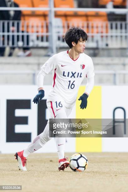 Shuto Yamamoto of Kashima Antlers in action during the AFC Champions League 2018 Group H match between Suwon Samsung Bluewings and Kashima Antlers at...