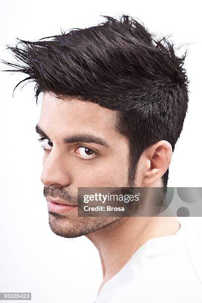 young man with styled hair portrait - mens hair model stock pictures, royalty-free photos & images