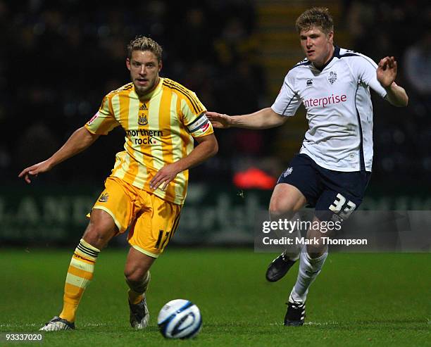 Neil Mellor of Preston battles with Alan Smith of Newcastle United during the Coca-Cola Championship match between Preston North End and Newcastle...