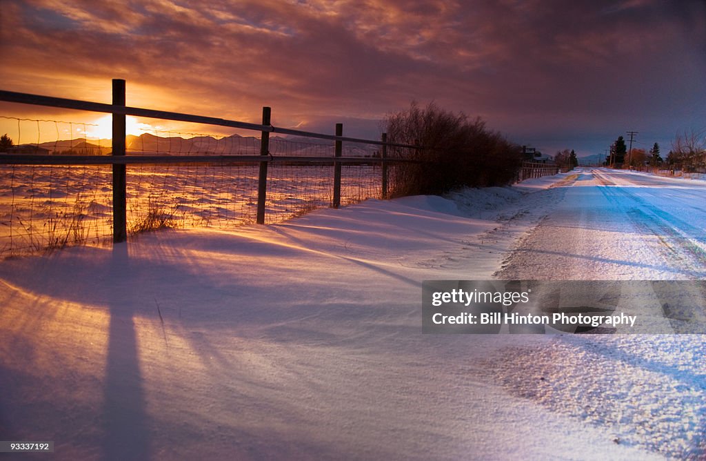 Sunrise snow road