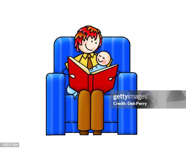 dad reads to baby - guy looking down smiling stock illustrations