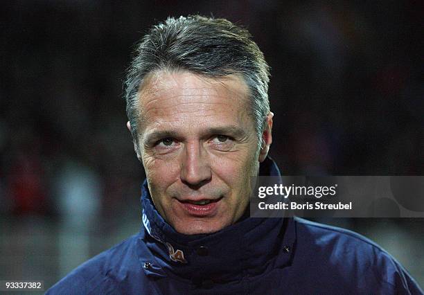 Uwe Neuhaus, headcoach of Berlin is seen prior to the Second Bundesliga match between 1. FC Union Berlin and 1. FC Kaiserslautern at the stadium An...