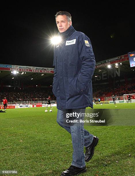 Uwe Neuhaus, headcoach of Berlin is seen prior to the Second Bundesliga match between 1. FC Union Berlin and 1. FC Kaiserslautern at the stadium An...