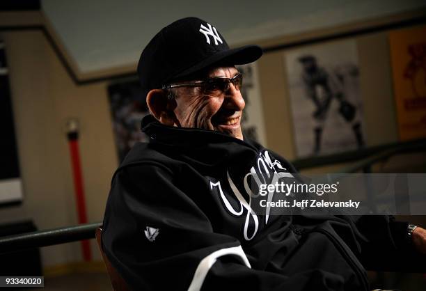 Baseball Hall of Famer Yogi Berra is interviewed at the Yogi Berra Museum and and Learning Center on November 23, 2009 in Little Falls, New Jersey.