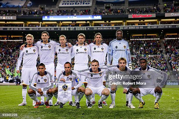 The Los Angeles Galaxy starting eleven pose for the team photo prior to the start of their MLS Cup game against Real Salt Lake at Qwest Field on...