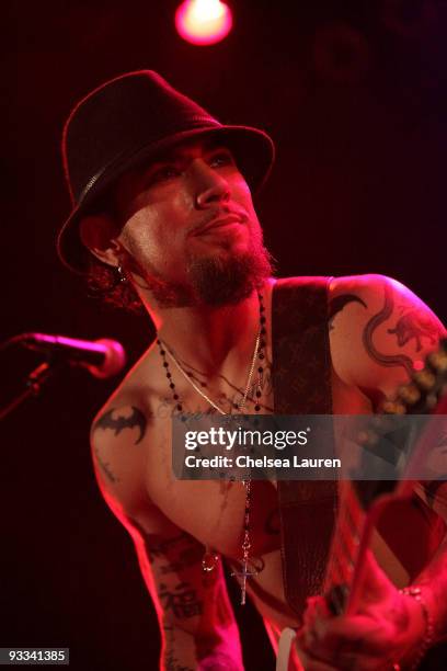 Guitarist Dave Navarro of Jane's Addiction performs at the Los Angeles Youth Network benefit rock concert at Avalon on November 22, 2009 in...