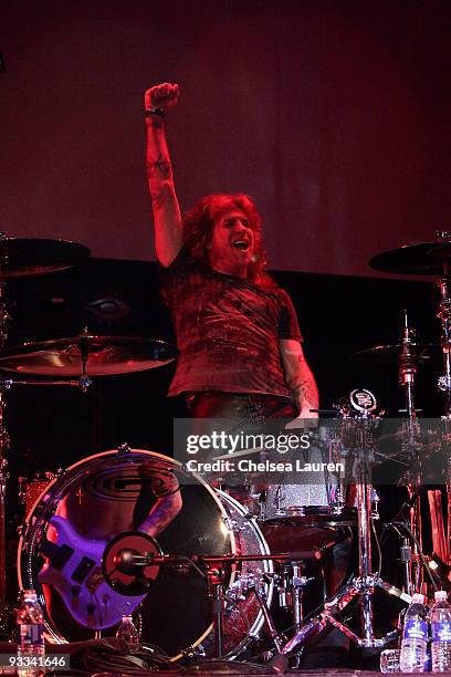 Drummer Steven Adler performs at the Los Angeles Youth Network benefit rock concert at Avalon on November 22, 2009 in Hollywood, California.