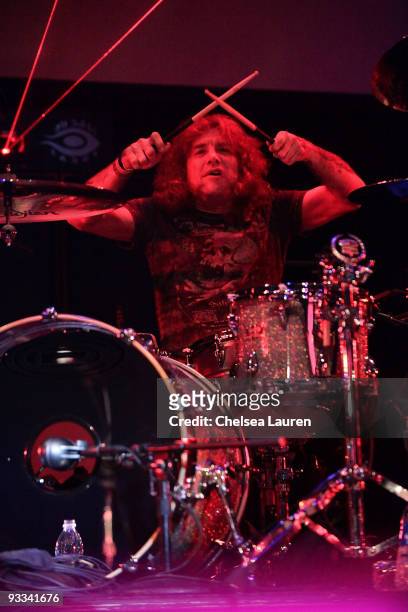 Drummer Steven Adler performs at the Los Angeles Youth Network benefit rock concert at Avalon on November 22, 2009 in Hollywood, California.