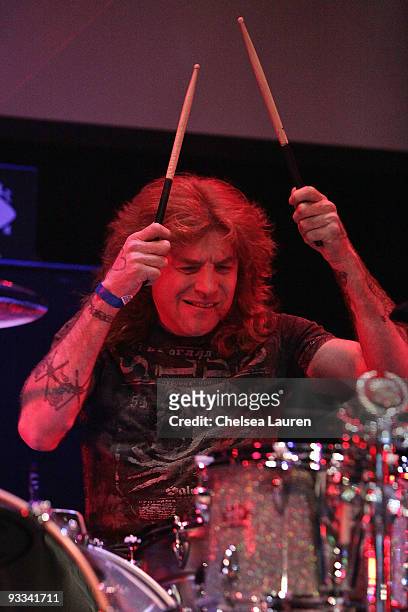 Drummer Steven Adler performs at the Los Angeles Youth Network benefit rock concert at Avalon on November 22, 2009 in Hollywood, California.