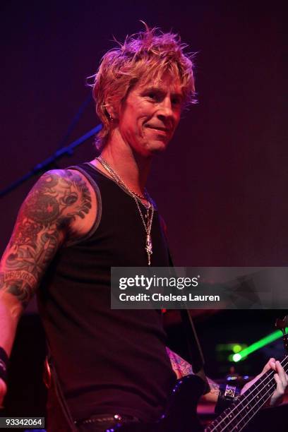 Bassist Duff McKagan of Velvet Revolver performs at the Los Angeles Youth Network benefit rock concert at Avalon on November 22, 2009 in Hollywood,...