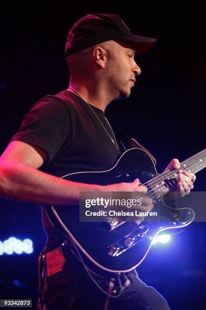 Guitarist Tom Morello of Street Sweeper Social Club performs at the Los Angeles Youth Network benefit rock concert at Avalon on November 22, 2009 in...