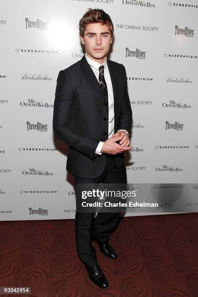 Actor Zac Efron attends a screening of "Me And Orson Welles" hosted by the Cinema Society, Screenvision and Brooks Brothers at Clearview Chelsea...