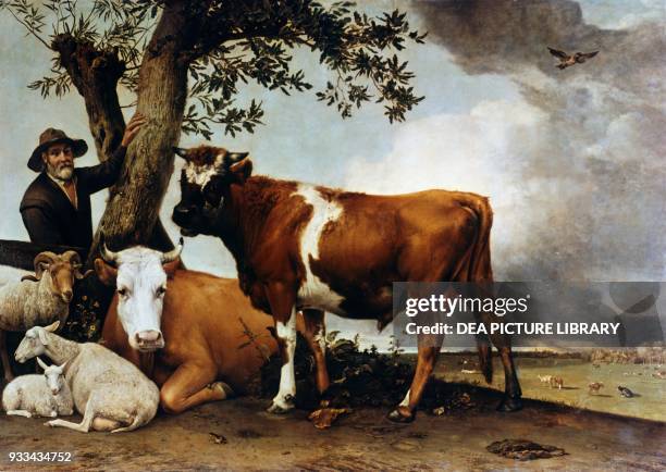 The young Bull painting by Paulus Potter , oil on canvas, 235.5x339 cm.