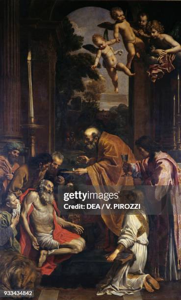 Communion of St Jerome by Domenico Zampieri, known as Domenichino , oil on canvas, 419x256 cm.