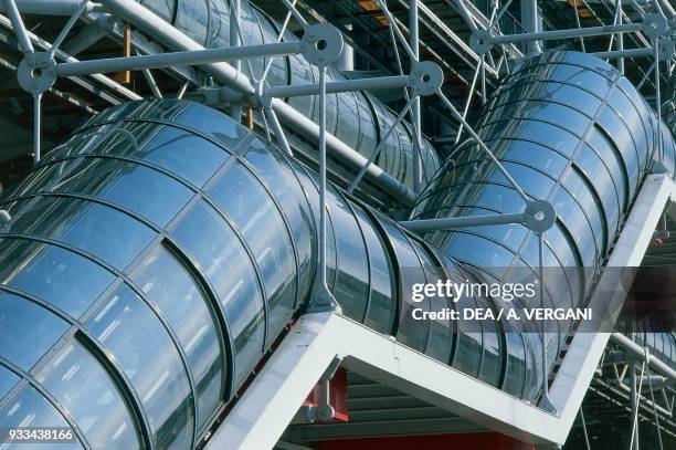 Exterior view of the Pompidou centre, Beaubourg district, Paris, France, 20th century.