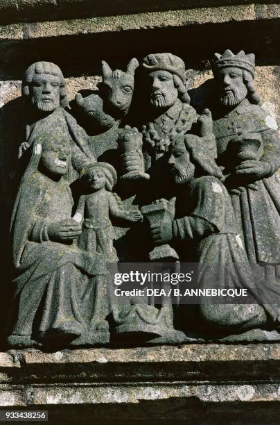 The adoration of the Magi, Calvary at Plougastel-Daoulas, 1602-1604, sculptures by the Maitre de Plougastel, Brittany. France, 17th century.