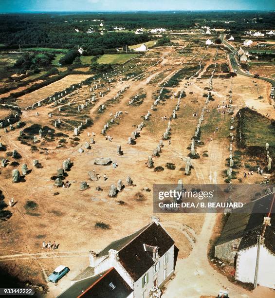 Alignments of menhirs near Carnac, Brittany, France. Neolithic period.