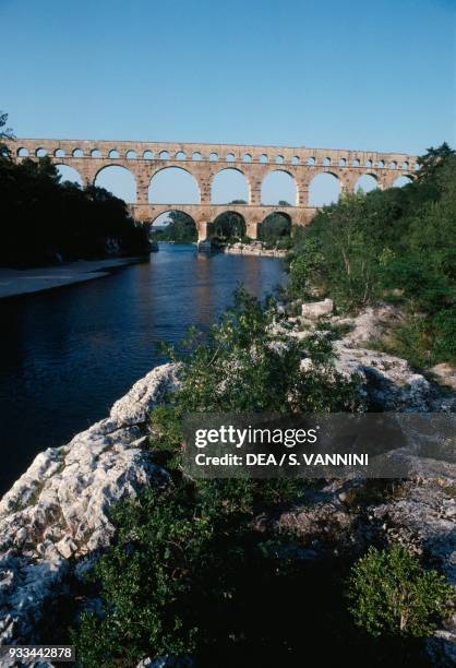 The Pont du Gard , part of the Nimes aqueduct, Languedoc-Roussillon, France. Roman civilisation, 1st century BC.