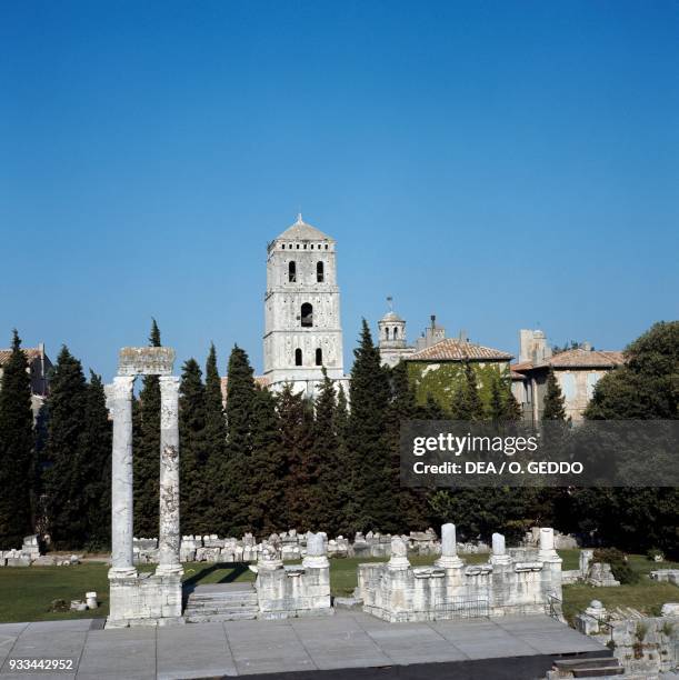 Ruins of the Roman theatre, Arles , Provence-Alpes-Cote d'Azur, France. Roman civilisation, 1st century BC.