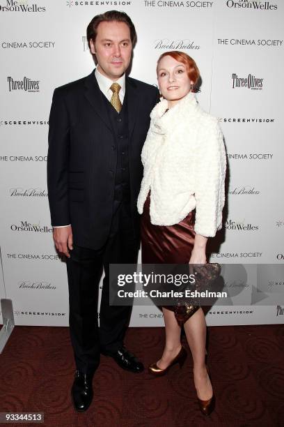 Actor Christian McKay and Emily Allen attend a screening of "Me And Orson Welles" hosted by the Cinema Society, Screenvision and Brooks Brothers at...