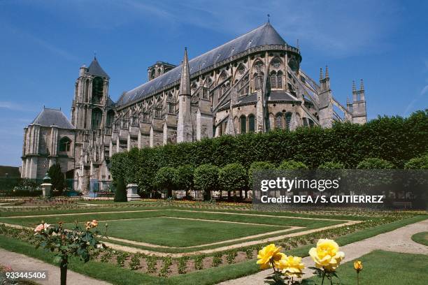 Gardens and Bourges cathedral , Bourges, Berry, Centre, France, 13th century.