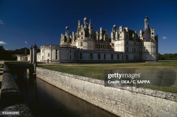 Chateau de Chambord, 1519-1547, the decorative moat in the foreground, Loire Valley , Centre, France, 16th century.