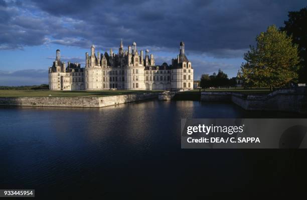 Chateau de Chambord, 1519-1547, the decorative moat in the foreground, Loire Valley , Centre, France, 16th century.