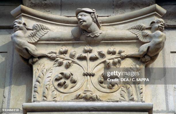 Decorated capital, detail of the external decoration of Chateau de Chambord, Loire Valley, Centre, France, 16th century.
