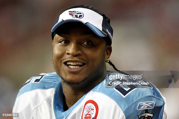 Running back LenDale White of the Tennessee Titans smiles during the game with the Houston Texans on November 23, 2009 at Reliant Stadium in Houston,...