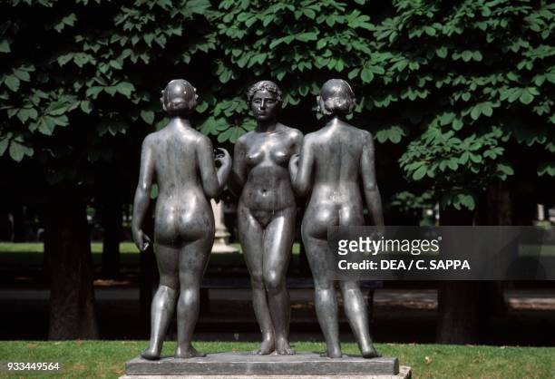 Three nymphs by Aristide Maillol , bronze sculpture, Tuileries garden, Paris, France.
