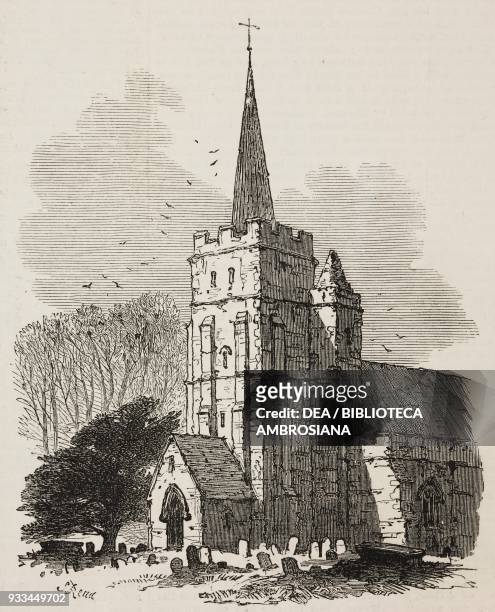 Minster Church, Isle of Thanet, United Kingdom, illustration from the magazine The Illustrated London News, volume LXIII, August 23, 1873.