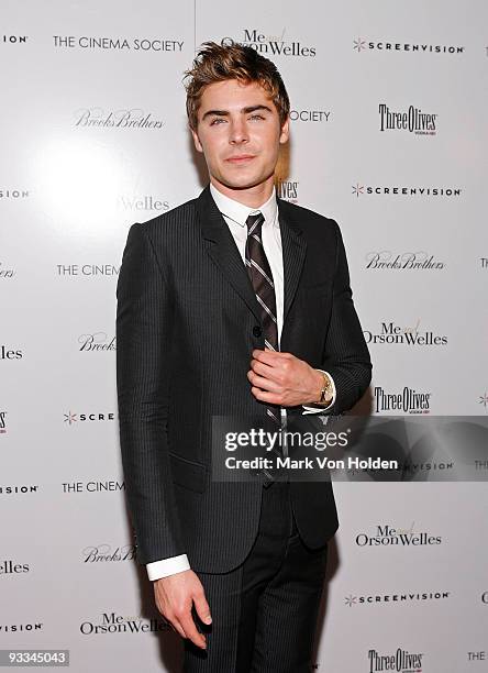 Actor Zac Efron attends The Cinema Society with Screenvision & Brooks Brothers screening of "Me And Orson Welles" at Clearview Chelsea Cinemas on...