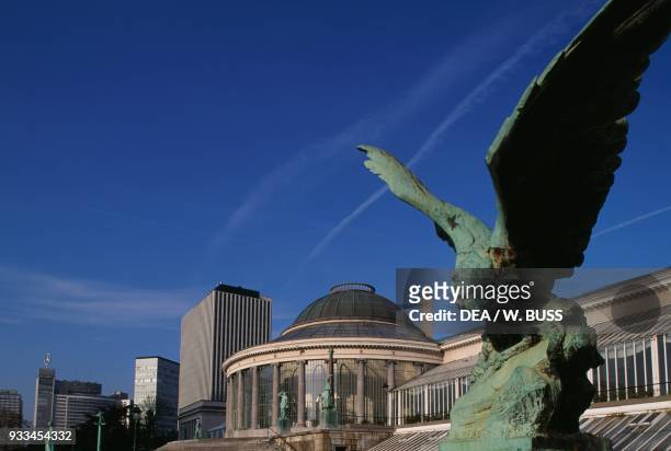 Statue of a golden eagle, Botanical Garden and Manhattan Centre, Brussels, Belgium.