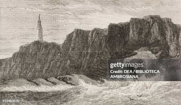 Boca do Inferno and the lighthouse, scene of the accident to the Queen of Portugal and her children, Cascais, Portugal, illustration from the...