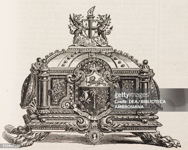 Gold casket presented to sir Albert David Sassoon from the city of London, United Kingdom, illustration from the magazine The Illustrated London...
