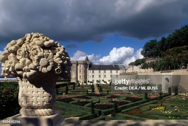 View of Chateau de Villandry from the French formal garden, Loire Valley , Centre-Val de Loire. France, 16th century.