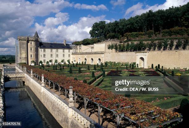 View of Chateau de Villandry from the French formal garden, Loire Valley , Centre-Val de Loire. France, 16th century.