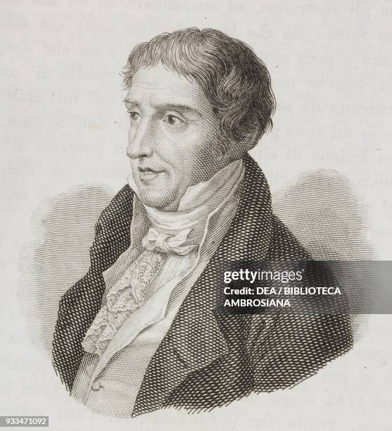 Portrait of Alessandro Volta , Italian engineer and physicist, inventor of the battery, engraving from L'album, giornale letterario e di belle arti,...