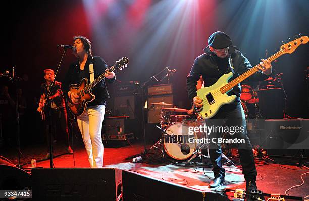 Chris Ketley, Andy Crofts and Adam Leeds of The Moons perform on stage at Shepherds Bush Empire on November 21, 2009 in London, England.