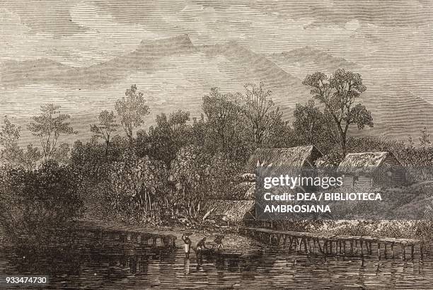 Coaling station, Fernando Po , Equatorial Guinea, illustration from the magazine The Illustrated London News, volume LXIII, December 6, 1873.