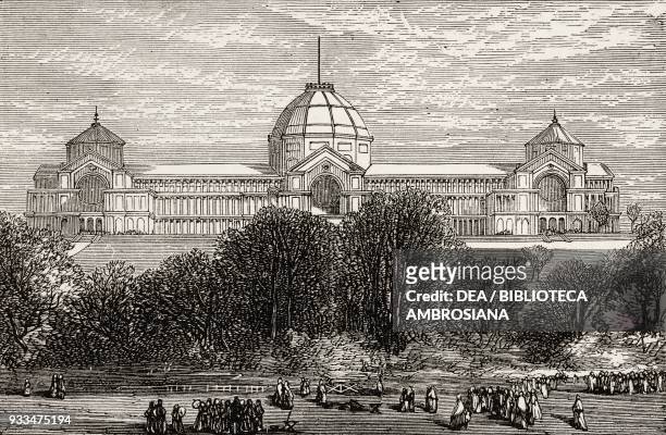 The Alexandra Palace before the fire, London, United Kingdom, illustration from the magazine The Illustrated London News, volume LXII, June 21, 1873.