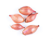 shallots onion on white background, bulbs, top view