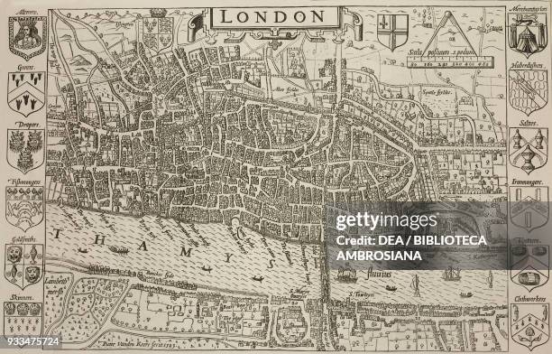 Map of London from 1593, illustration from the magazine The Graphic, volume XIV, no 360, October 21, 1876.