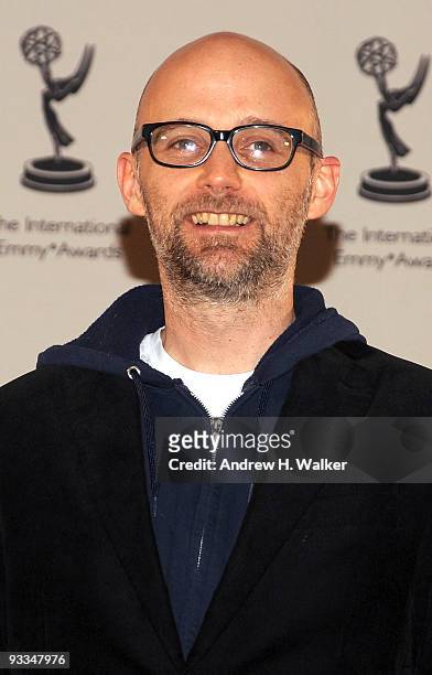 Moby attends the 37th International Emmy Awards gala press room at the New York Hilton and Towers on November 23, 2009 in New York City.