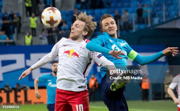 Russia, Saint Petersburg, Saint Petersburg Stadium. UEFA Europa League 2017/18, Round of 16, Second leg, Zenit "u2014 RB Leipzig. RB Leipzig's Emil...