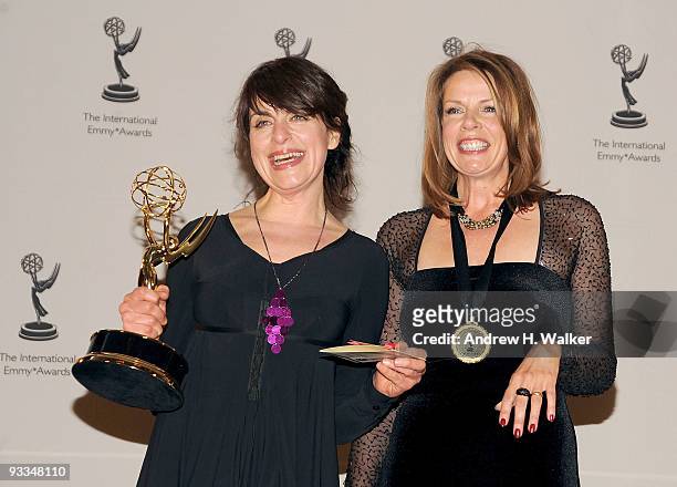 Juliet May and Julia Outson attend the 37th International Emmy Awards gala press room at the New York Hilton and Towers on November 23, 2009 in New...