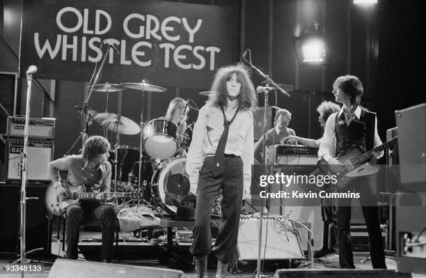 American singer-singwriter Patti Smith and the Patti Smith Group with Lenny Kaye and Ivan Kral perform on the BBC television show 'The Old Grey...